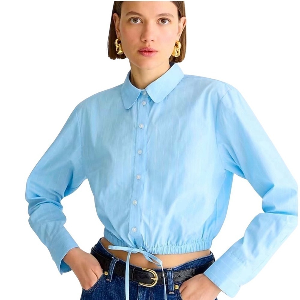 J. Crew - NWT Cropped Fitted Waist Button Down Stripped Shirt Blouse Sz Xs